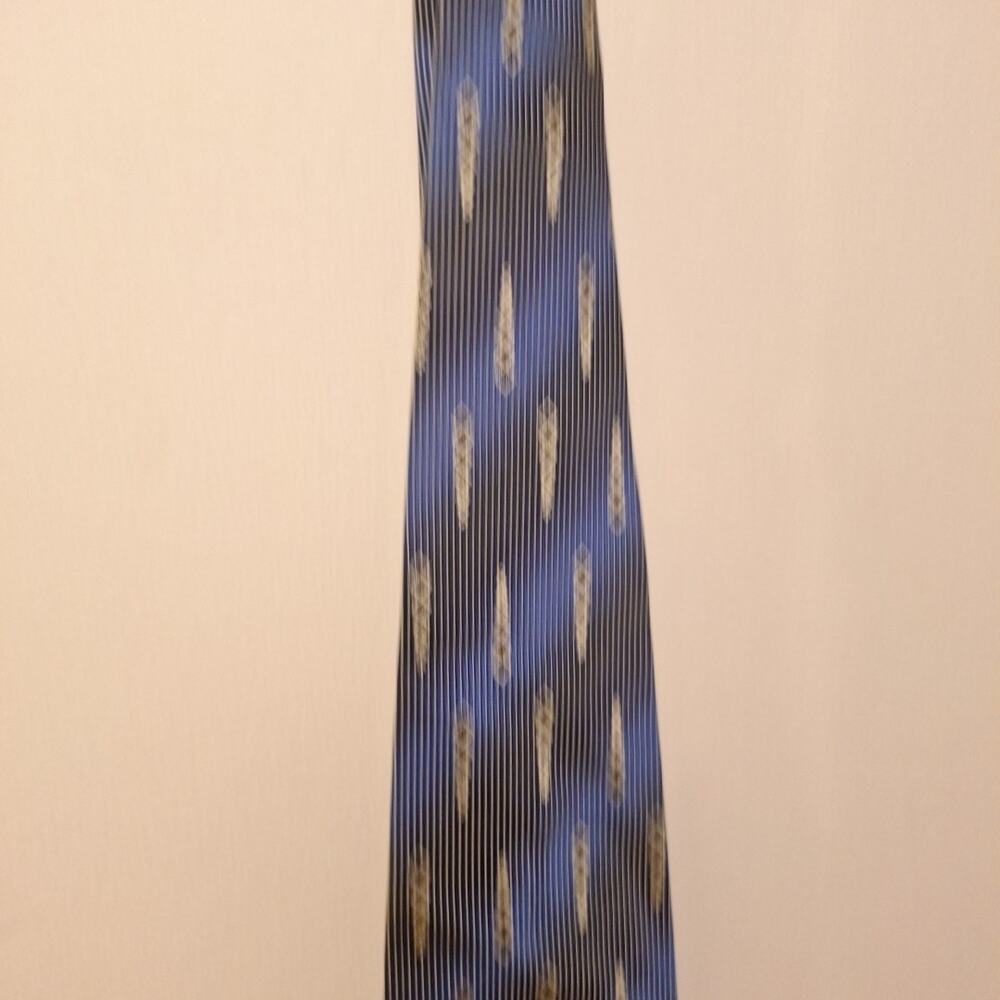 Enrico Rossini Hand Made Neck Tie Blue & Black With Gold Geometric - 100% Silk